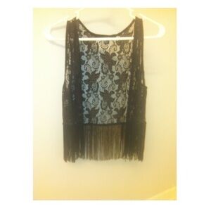 Forever 21 Black Lace Sleeveless Top with Fringe